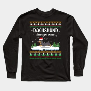 Dachshund Through Snow Funny Christmas Costume Long Sleeve T-Shirt